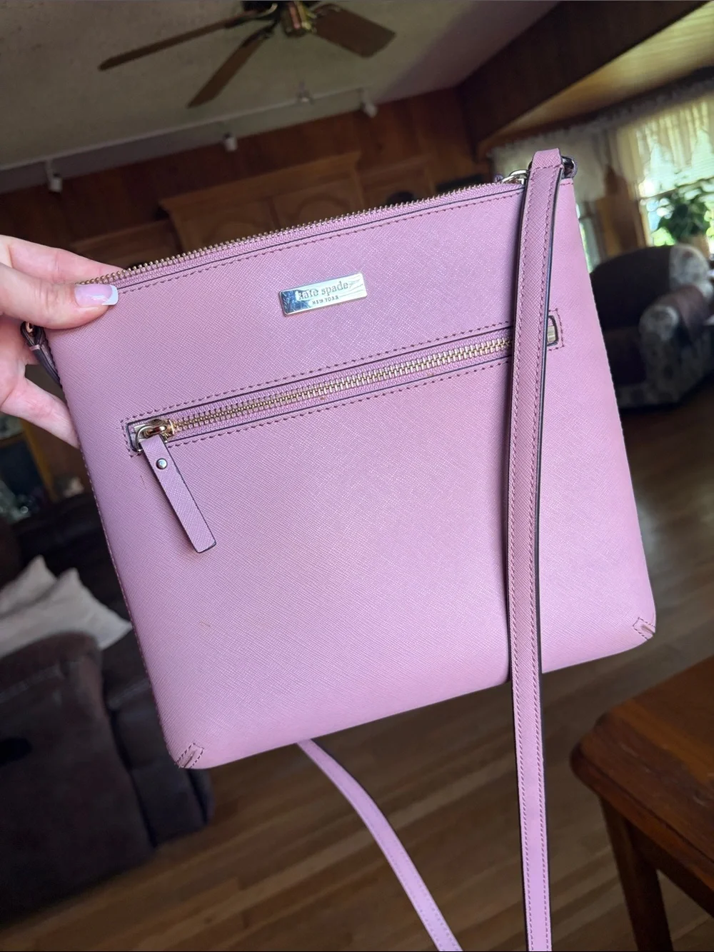 Kate Spade♠️ Mauve Pink Saffiano Crossbody Bag with Gold Hardware